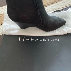 H by Halston Black Suede Wedge Boots